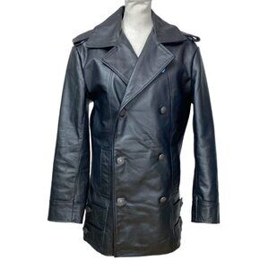 SMART RANGE MEN'S BLACK LEATHER DOUBLE BREASTED COAT - XS